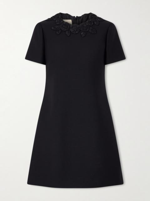 Embellished Silk-trimmed Wool And Silk-blend Crepe Mini Dress