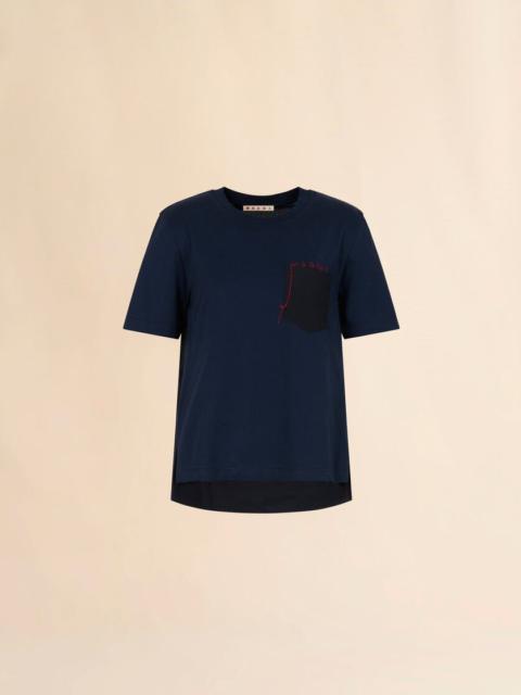 DEEP BLUE COTTON T-SHIRT WITH HANDSTITCHED MARNI LOGO