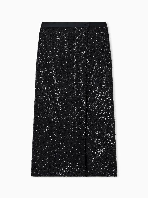 GEORGETTE SKIRT WITH ALL-OVER BEADS AND SEQUINS