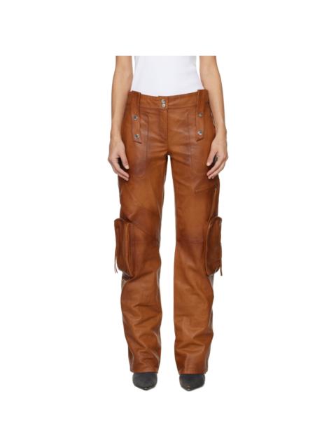 Brown Bellows Pocket Leather Pants