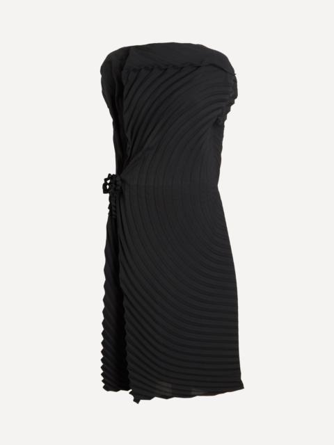 PAPER BAG PLEATS Black Midi Dress