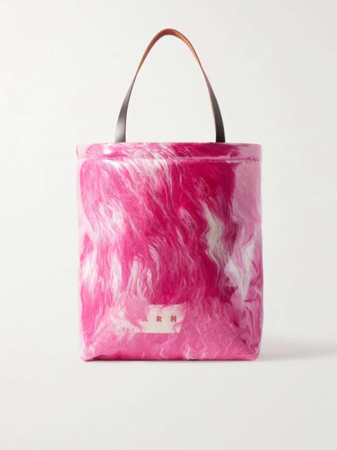 Leather-Trimmed Faux Fur and PVC Tote Bag
