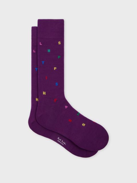 Purple Logo Letter 'Stamp' Socks