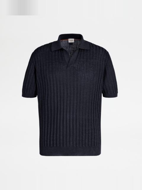 POLO SHIRT IN LINEN KNIT - BLUE