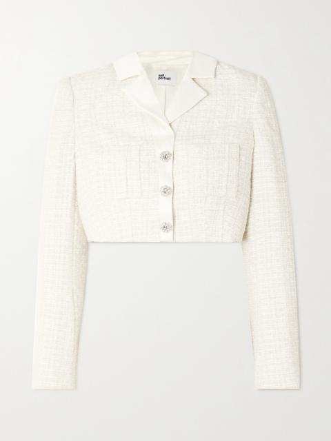 Cropped Embellished Satin-trimmed Metallic Bouclé-tweed Blazer