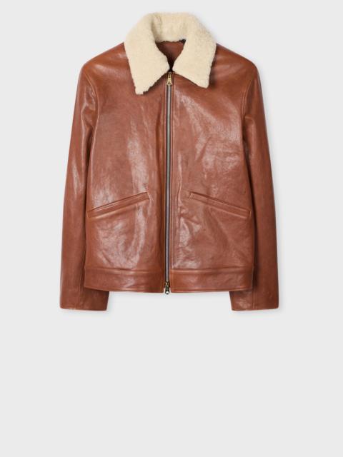 Brown Leather Jacket with Detachable Collar