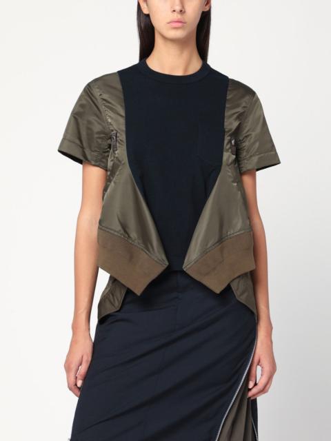 Navy/kaki cotton and nylon T-shirt