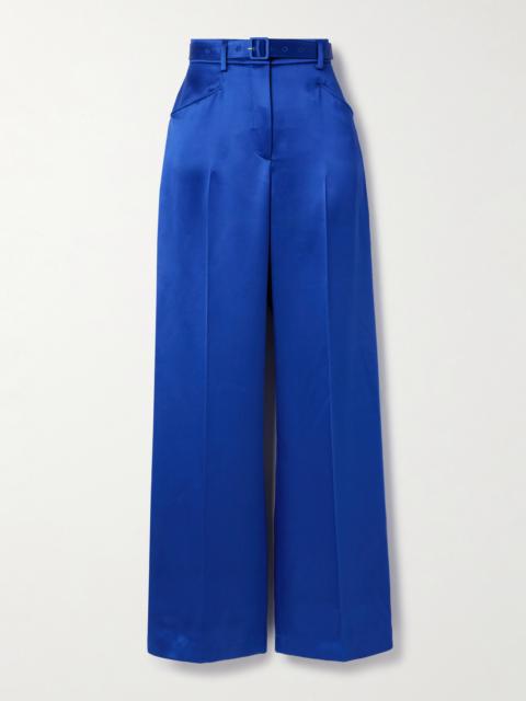 Norman Belted Silk-satin Straight-leg Pants