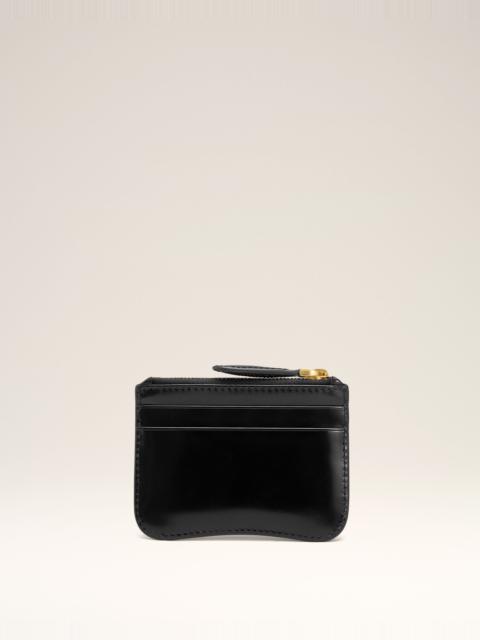 BLACK GLAZED LEATHER PARIS PARIS ZIPPED CARD HOLDER
