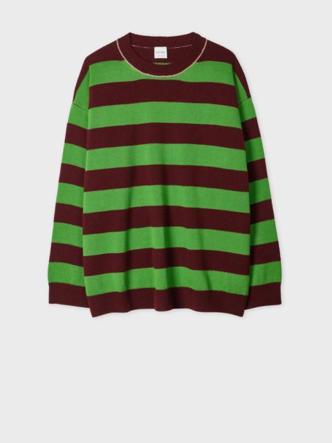 Women's Burgundy and Green Lambswool-Blend Striped Sweater