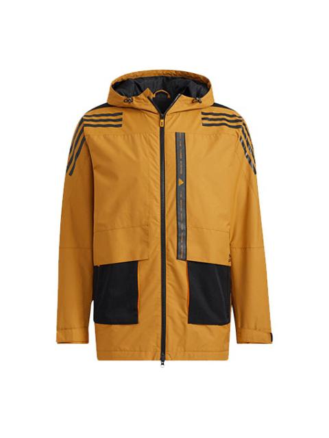 Men's adidas Contrasting Colors Sports Training Casual Hooded Jacket Wheat Brown HE7403