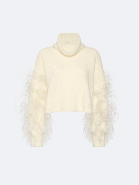 Cashmere Turtleneck Sweater With Feathers