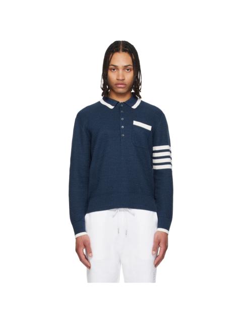 Navy Textured Stitch Relaxed Fit 4-Bar Polo