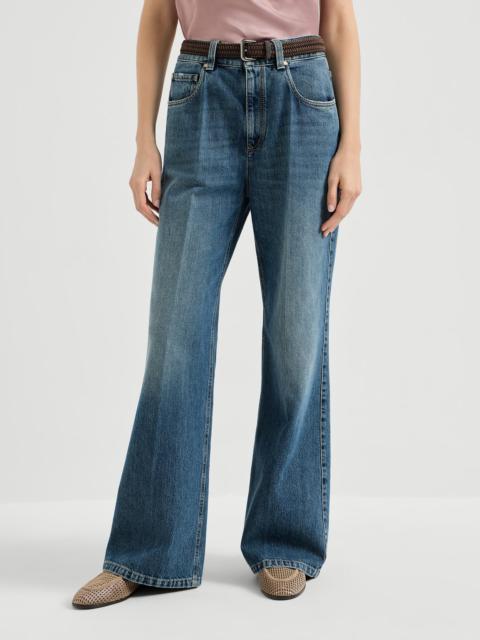 Authentic denim contemporary loose trousers with monili