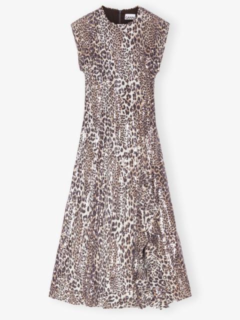 LEOPARD STRETCH SEQUINS LONG DRESS