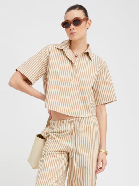 CAMEL STRIPED LINEN CROPPED HENLEY