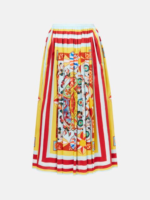 Pleated printed cotton midi skirt
