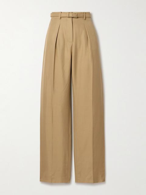Edward Belted Pleated Silk Wide-leg Pants
