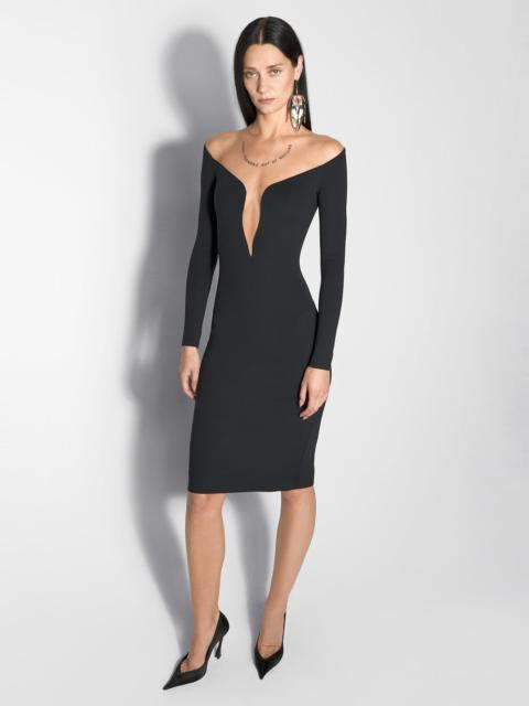 black illusion neckline midi dress