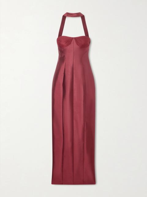 Lette Paneled Tulle-trimmed Wool And Silk-blend Twill Gown