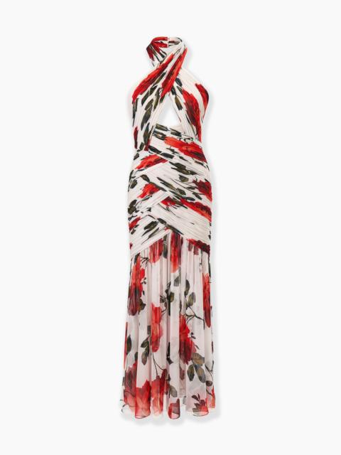 Rose-Print Chiffon Midi Dress