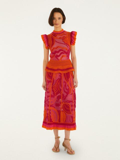 Pink And Orange Seashell Crochet Midi Skirt