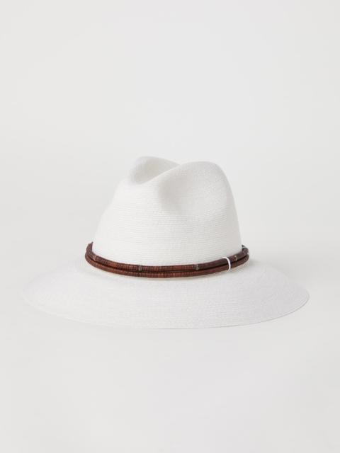 Techno hemp and cotton fedora with leather and monili band