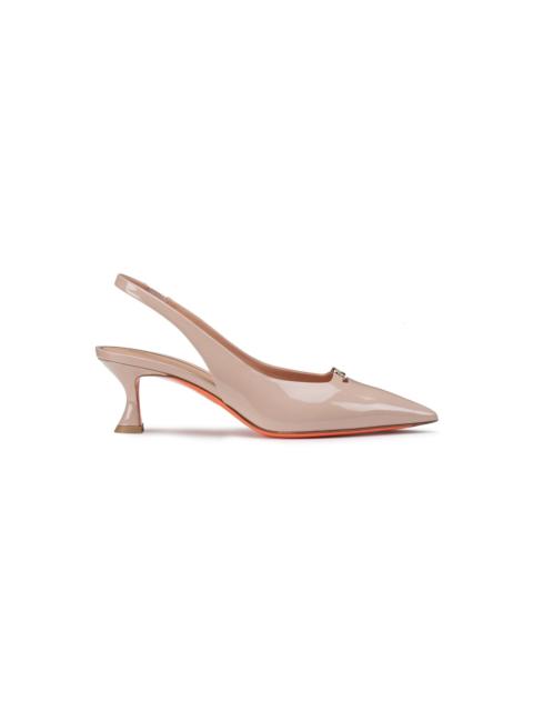 Women's pink patent leather mid-heel slingback