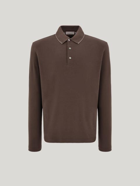 BROWN COTTON AND CASHMERE T-SHIRT WITH CONTRASTING PROFILES