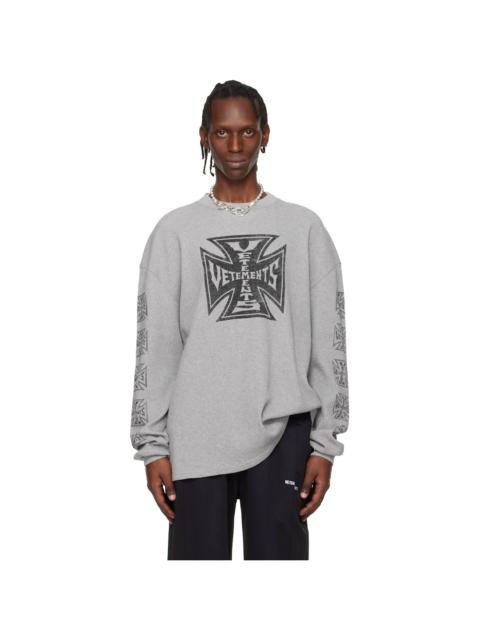 Gray Biker Cross Waffle Longsleeve T-shirt