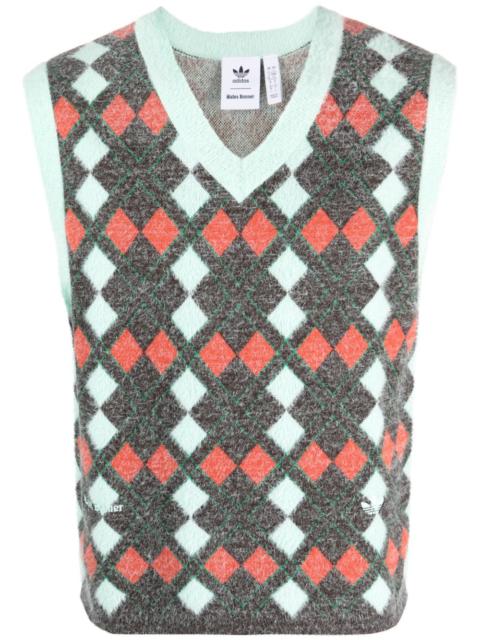 x Wales Bonner argyle-check knitted vest