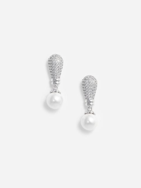 Silver Crystal Pearl Drop Earrings