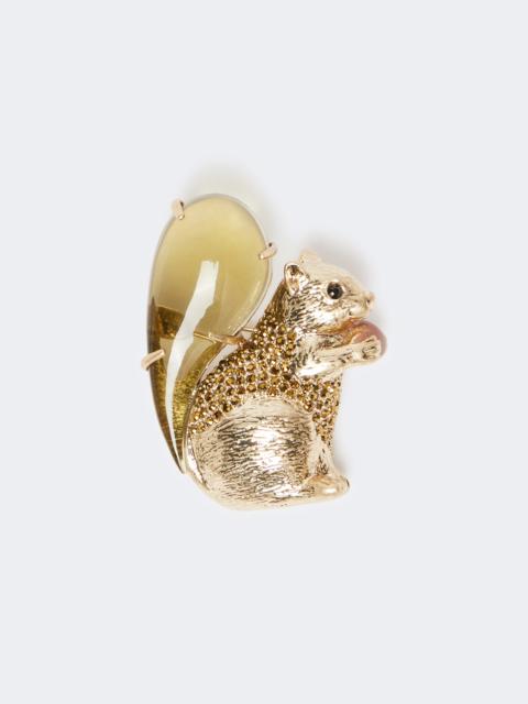 Resin and glass brooch - BROWN