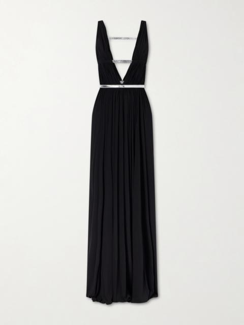 Metallic Elaphe-trimmed Pleated Jersey Gown