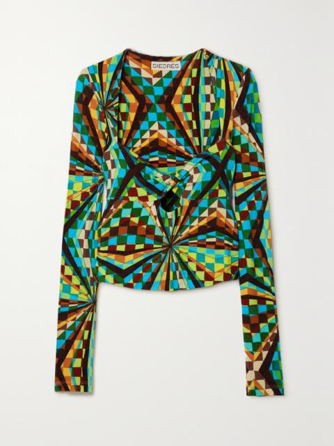Divy Twist-front Cutout Printed Stretch-jersey Top
