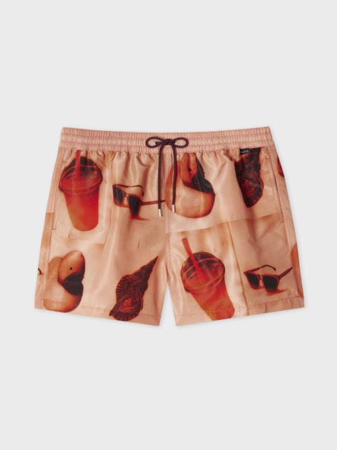 Orange 'Sunbleached Snaps' Print Swim Shorts