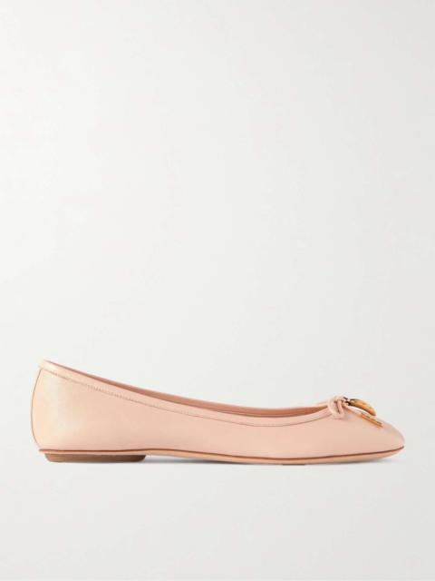 Iris embellished leather ballet flats Beige