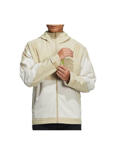 Men's adidas Splicing Side Pocket Zipper Hooded Jacket Beige H39270