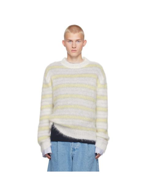 White Fuzzy Wuzzy Striped Sweater