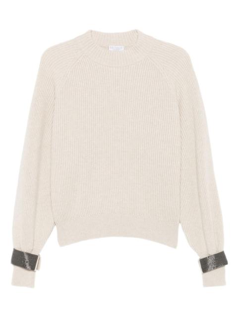 ribbed embellished-cuff sweater