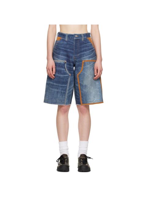Blue Trompe L'oeil Double-Knee Denim Shorts