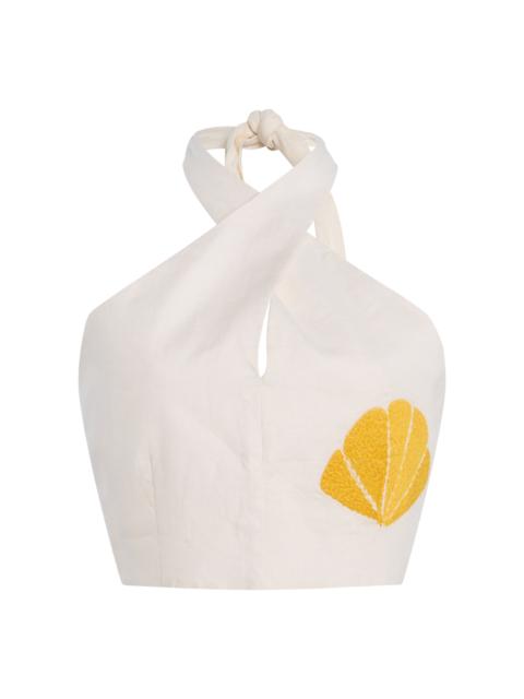 Ivy Embroidered Linen Halter Top white