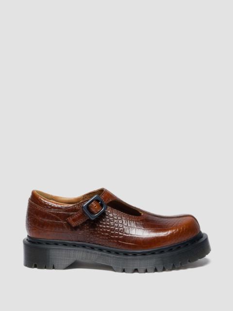 REJENA MARY JANE Croc Emboss Leather Shoes