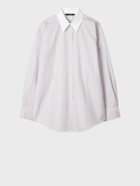 Women's Cotton White, Blue and Pink Stripe Shirt