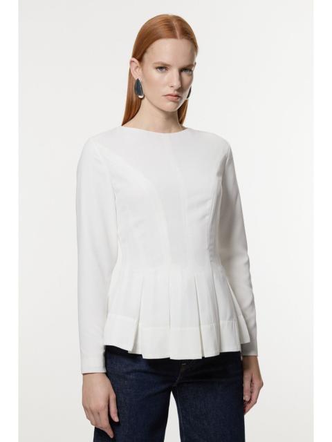 Pleated Long Sleeve Open Back Detail Woven Blouse