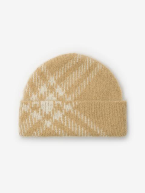Check Mohair Wool Blend Beanie
