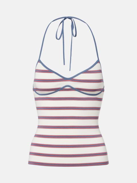 Citara striped halterneck cotton-blend top