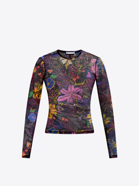 HOTFIX PRINTED TULLE LONG SLEEVE TOP