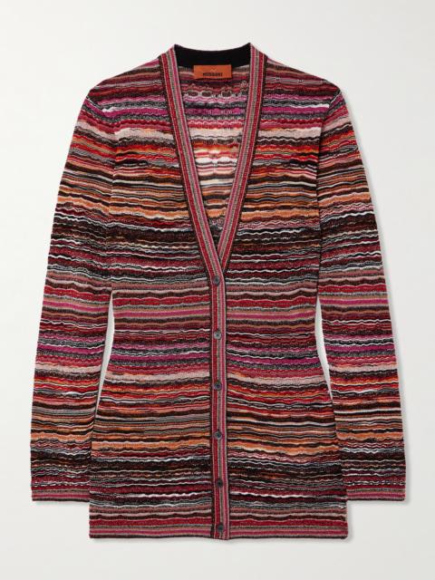 Striped Metallic Crochet-knit Cardigan