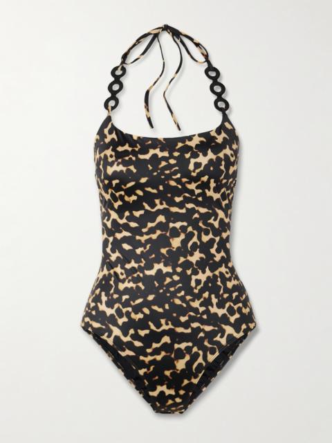 Laird Embellished Printed Halterneck Swimsuit